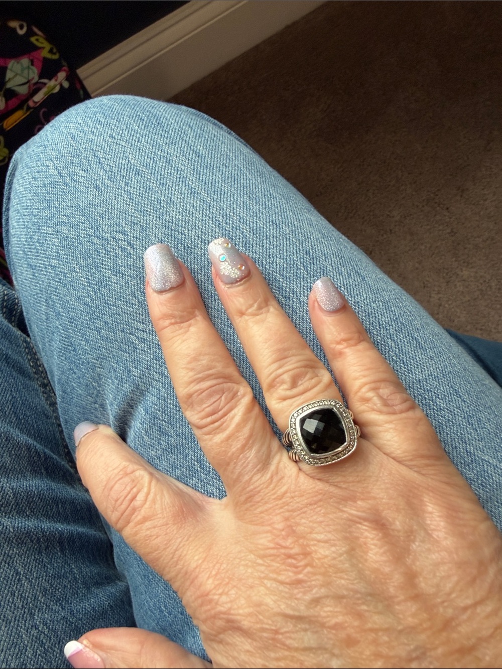 David Yurman Sterling Silver onyx Black Stone and diamond Statement Ring
